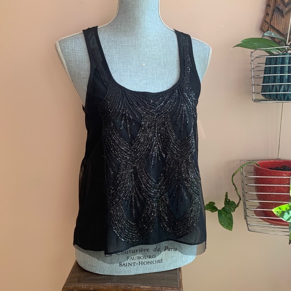 Black Sheer Beaded Sparkly Ralph Lauren Denim & Supply Tank Size xs - Picture 3 of 8